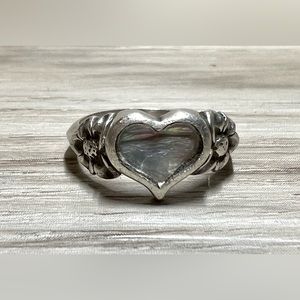Vintage Designer Signed Kabana Floral Heart Band Ring, Size  6.75